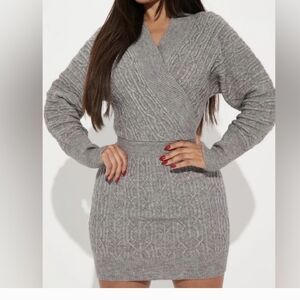Fashion Nova Gray Cable Knit Mini Dress
